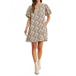 NEW IN FEBRUARY cream mini a-line dress with black floral details - 'savannah dr